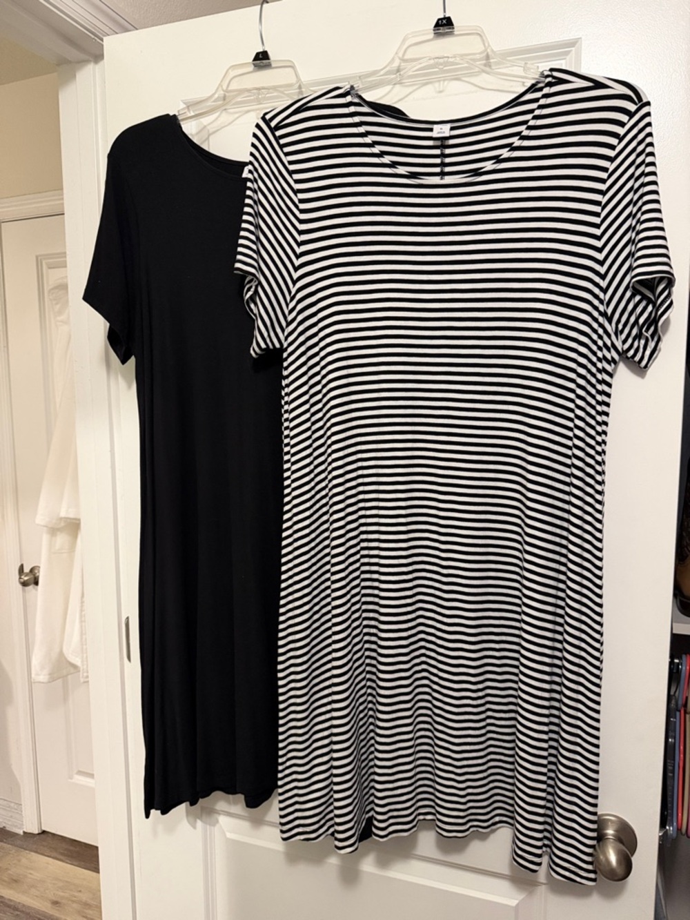 Old Navy Black and Black/White Striped Tee Dresses